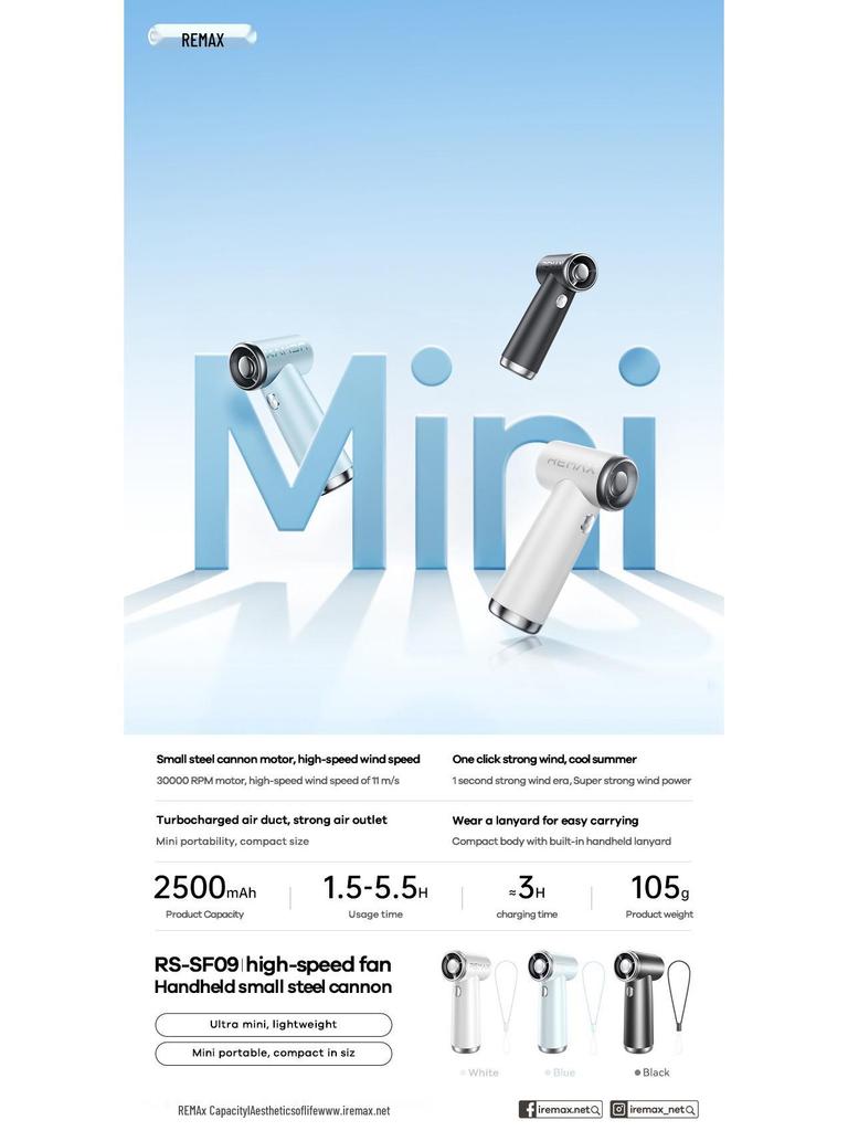Remax Mini Cannon High-Speed 3W Handheld Fan RS-SF09