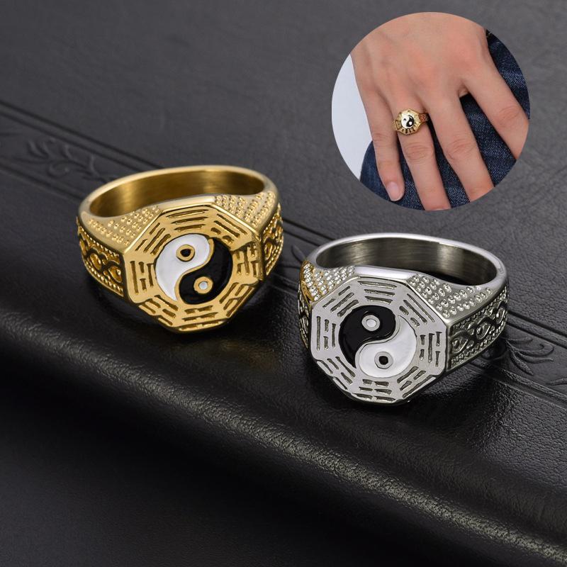 Anel Yin Yang Tai Chi Zodíaco Qian Kun Bagua Ajustável Anel de Dedo Jóia da Sorte Auspiciosa Presente