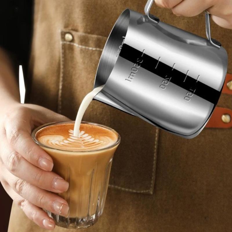 Stainless Steel Milk Frothing Pitcher Drip-free Spout 350ml/600ml for Home DIY Cappuccino Espresso Coffee Drinks