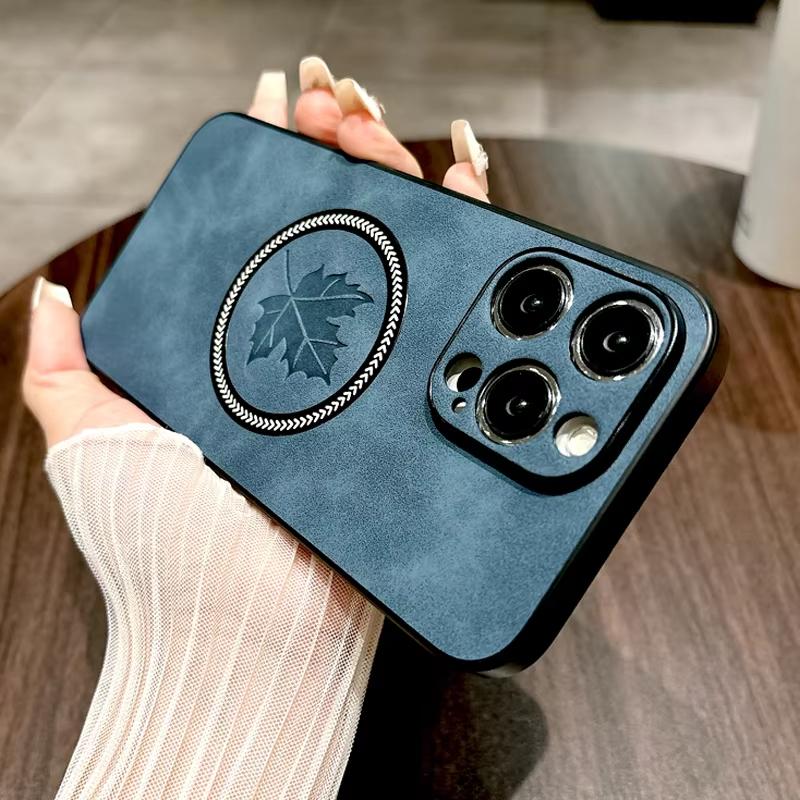 Pro Magsafe Kožené Javorový list Magnetické Pouzdra na telefon Pro iPhone 16 15 14 13 12 11 Pro Max Plus 16e Pouzdro Kryt pro bezdrátové nabíjení