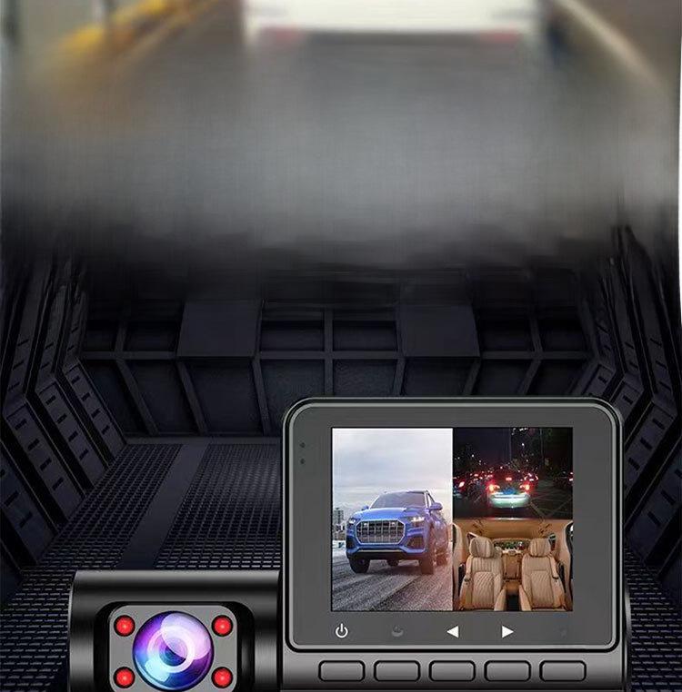 1080P HD Car Dash Cam with 360° Adjustable Triple Lens and Reversing Image