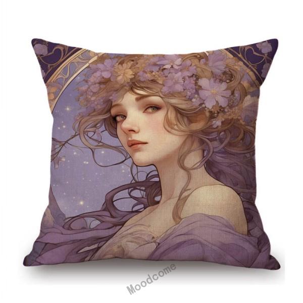 Mucha Style Floral Princess Girl Pink Purple Blue Pretty Flower Daughter Room Decoration Sofa Pillow Case Spring Cushion Cover