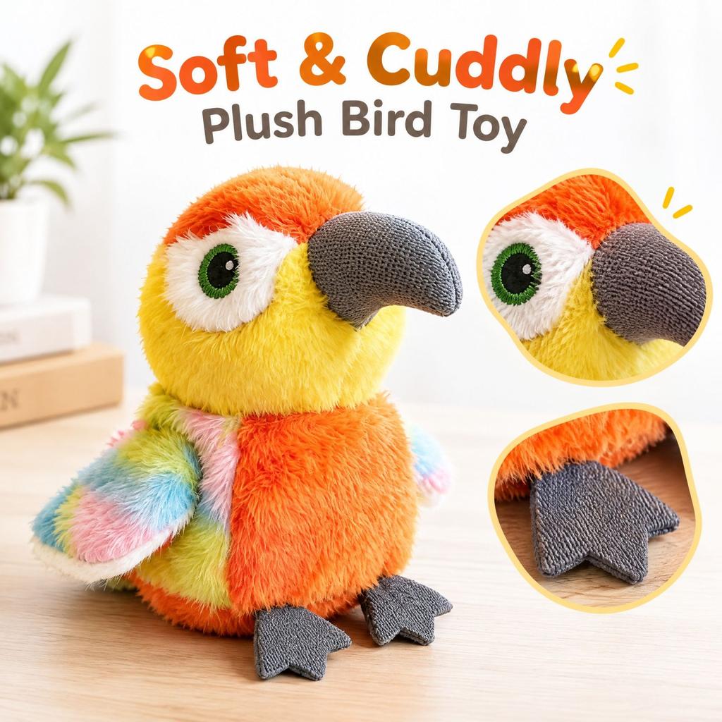 Electric plush toy parrot that gets angry, mimics speech and sings songs