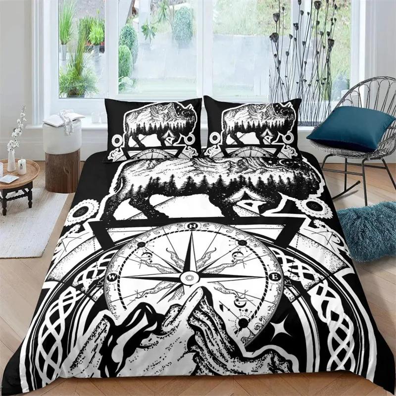 Duvet Cover Compass and Wind Rose Nautical Theme Voyage Words Decorative Bedding Blue White Room Decoration for Women Men Gifts