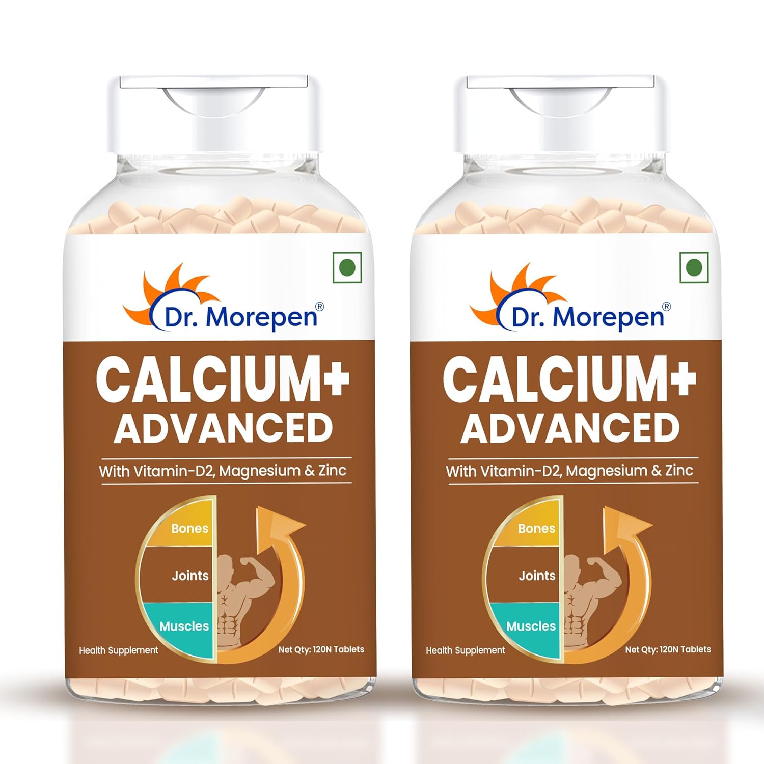 

Dr. Morepen Calcium+ Advanced 120 Veg Tablets X Pack of 2 with Vitamin D2, Magnesium & Zinc for Strong Bones