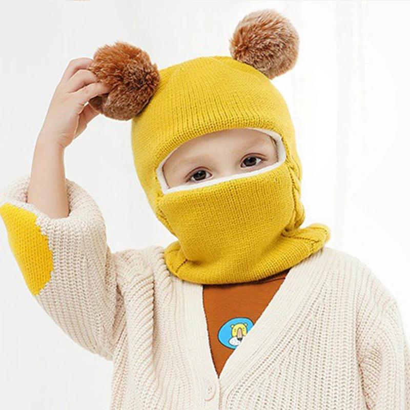 New Baby Boy Girl Hats Scarf All In One Winter Thicken Plus Velvet Face Ear Protection Knitted Cap Outdoor Toddler Kids Warm Hat