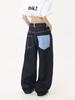 Jeans Rectos con Puño de Patchwork Cuadros Americanos - Pantalones Casuales Retro de Verano para Mujer