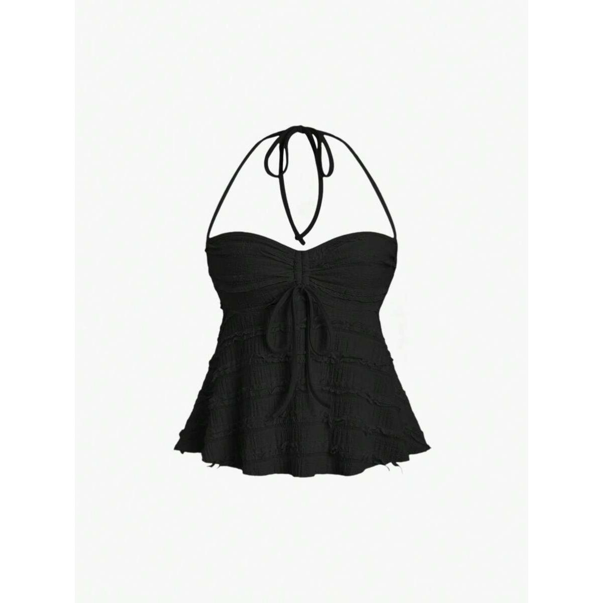 

Сексуальные трехмерные ощущения на шнуровке короткие бюстье модные топы с халтером и висячей горловиной S чёрный