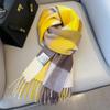 Camel brown 100 pure wool plaid scarf khaki women's winter thickened warm fringed shawl scarf