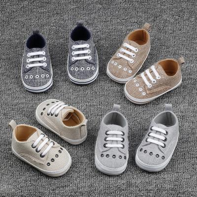 Baby Girls Boys Linen Lace-up Breathable Anti-slip Toddler Crib Casual Shoes