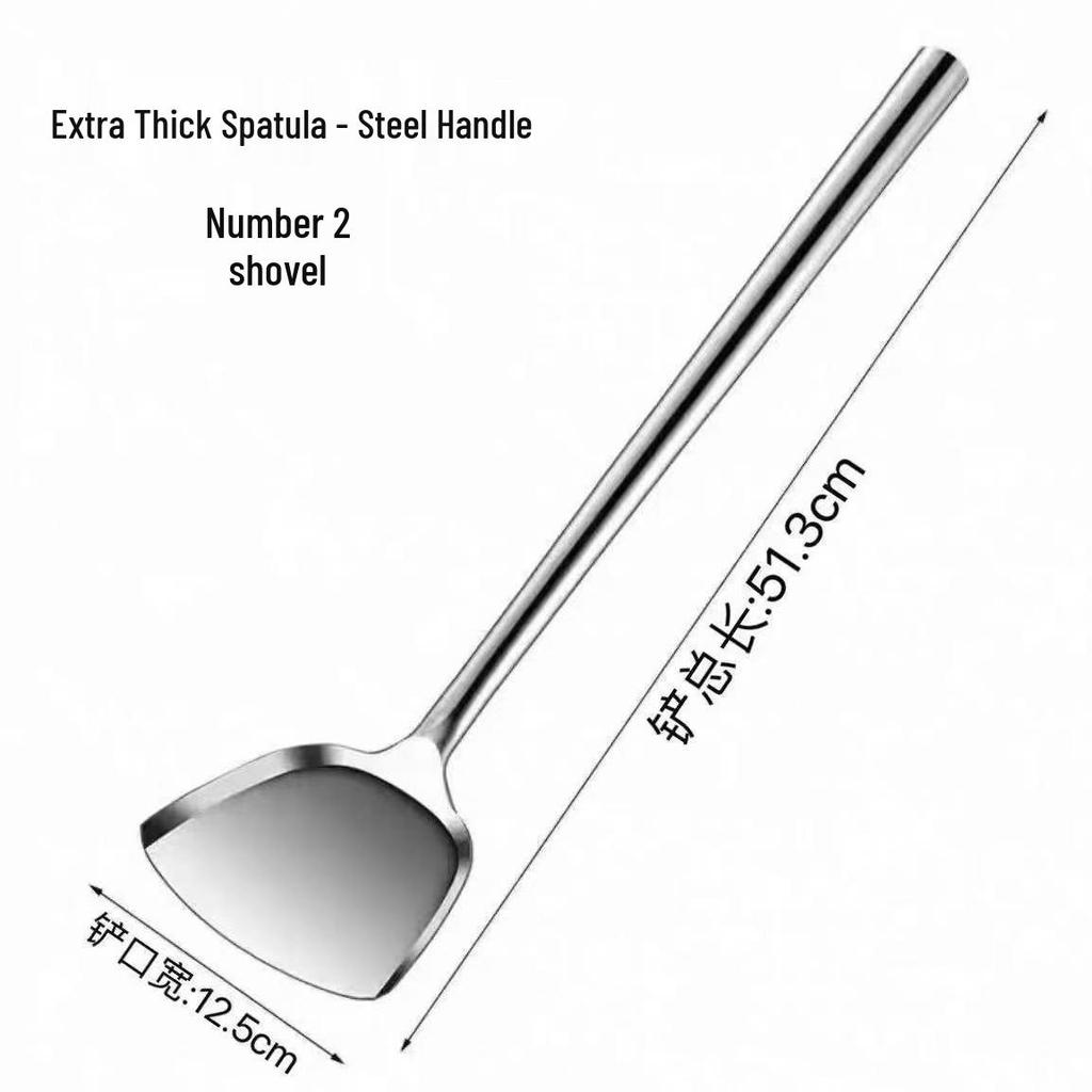 Chef's Long Spatula & Spoon - Wooden Handle, Stainless Steel, Ideal for Stir-Fry & Soup, Thickened for Durability, Perfect Kitchen Tool