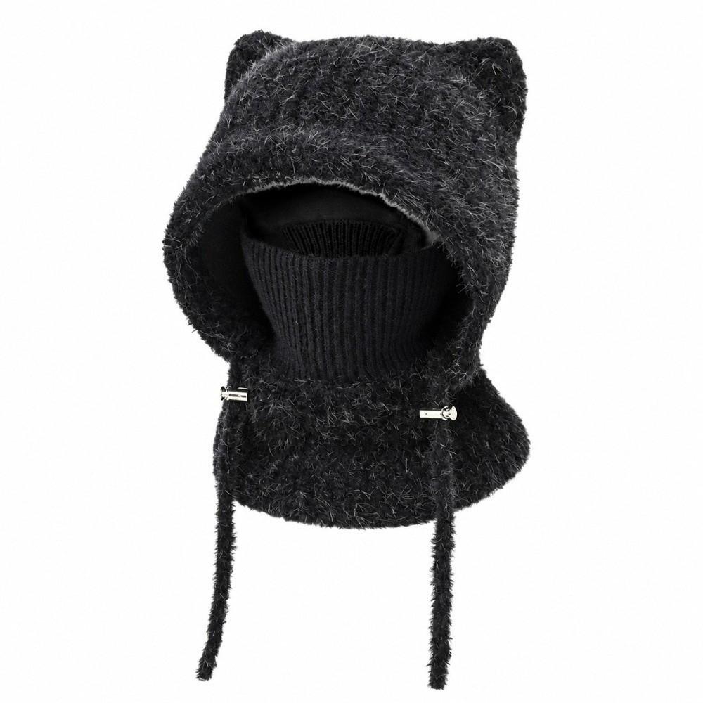 Windproof Hooded Scarf Hat Thickened Mask Neck Warmer Japanese Style Cap Cat Ears Beanie Travel