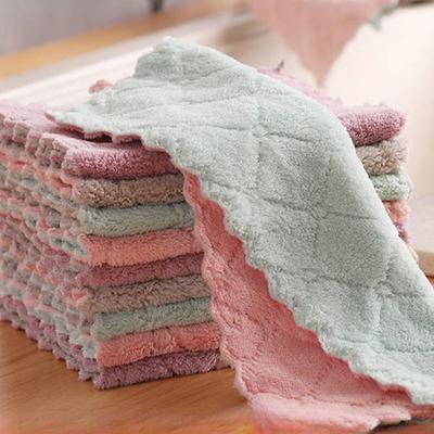 Super Absorbent Microfiber Towel Kitchen Cleaning Coral Velvet Non-stick Oil Dishcloths Double Layer Washing Rags Scouring Cloth