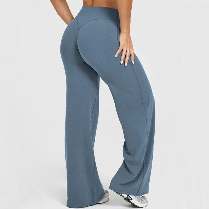 Women's High Waist Flared Yoga Pants Slim Fit Solid Color Stretch Workout Wide Leg Trousers