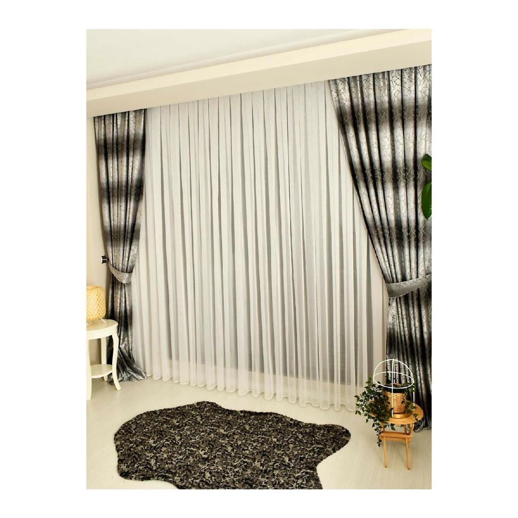 Leinen-10-Leinen-Streifen-Flachtüll-Vorhang ohne Falten