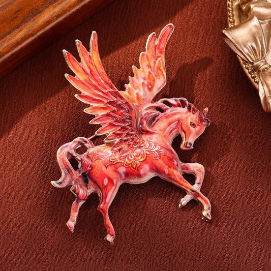 Flying Horse Brooch Zinc Alloy Enamel Horse Lapel Pin Sweater Cardigan Coat