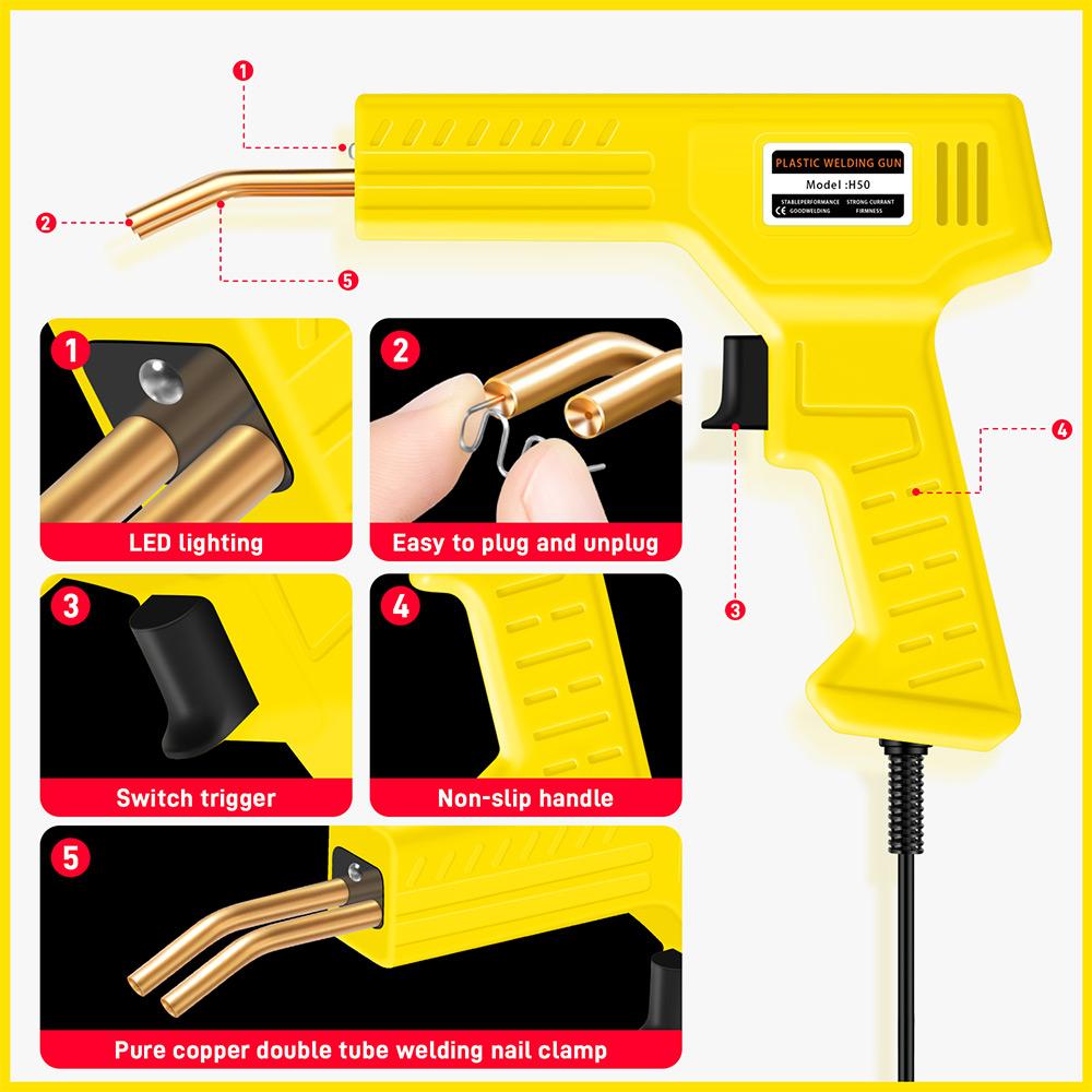 50/100W Hot Stapler Plastic Welder Kit, 200-1000PCS Staples, Plastic Welder Gun for Car Bumper Repair, Plastic Repair Kit