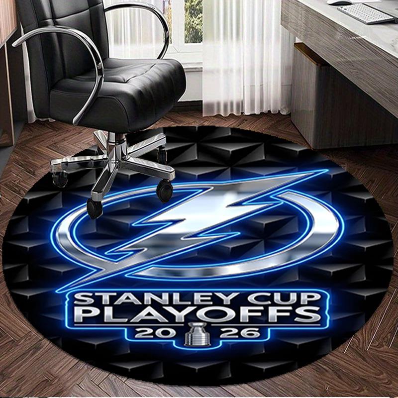 1PC Tampa Bay Hockey Round Rug, Non-slip Chair Mat, Home Decor, Circle Carpet Perfect for Office, Bedroom, Living Room,Christmas gift