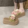 Fashion High Heel Beach Slippers Women Outdoor Wear Thick Bottom Platform Sandals Summer Floral Slippers EVA Material Korean Style