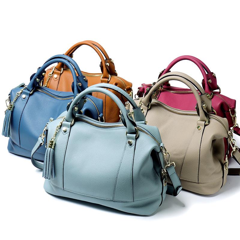 The First Layer Of Cowhide Large-Capacity Multi-Compartment Women'S Handbag Genuine Leather Simple Women'S Bag Single Shoulder Messenger Bag