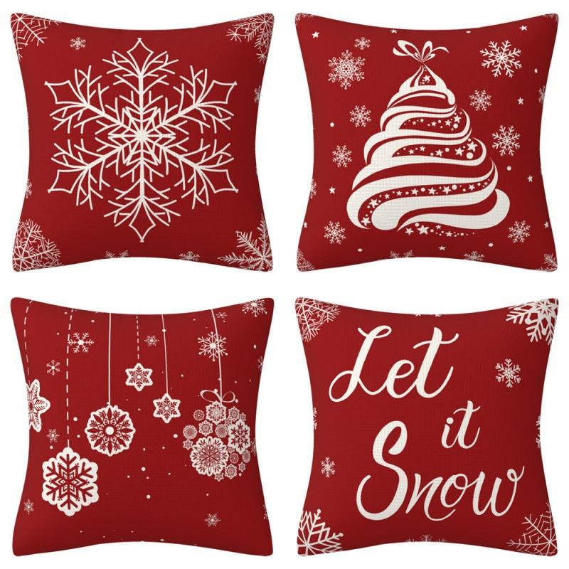 Weihnachts-Dekokissenbezug Leinen Festliches Weihnachtsthema Elch Schneeflocke Rückenlehne Wohnzimmer Sofa Dekoration Kissen Kissenbezug