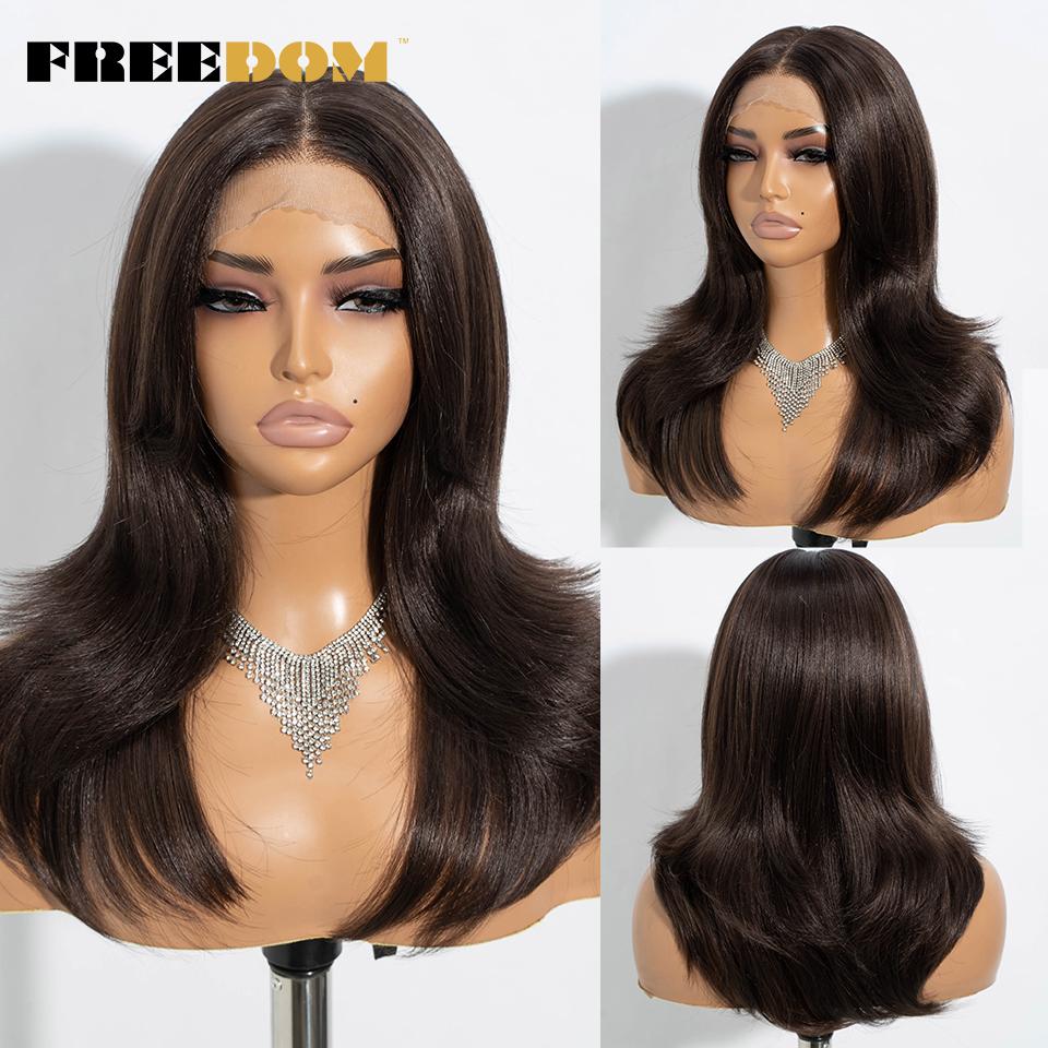 

FREEDOM Synthetic Lace Front Wigs For Women 20 Inch Straight Layered Lace Wig With Bangs Ombre Blonde Brown Cosplay Wigs (as the picture,20inches)