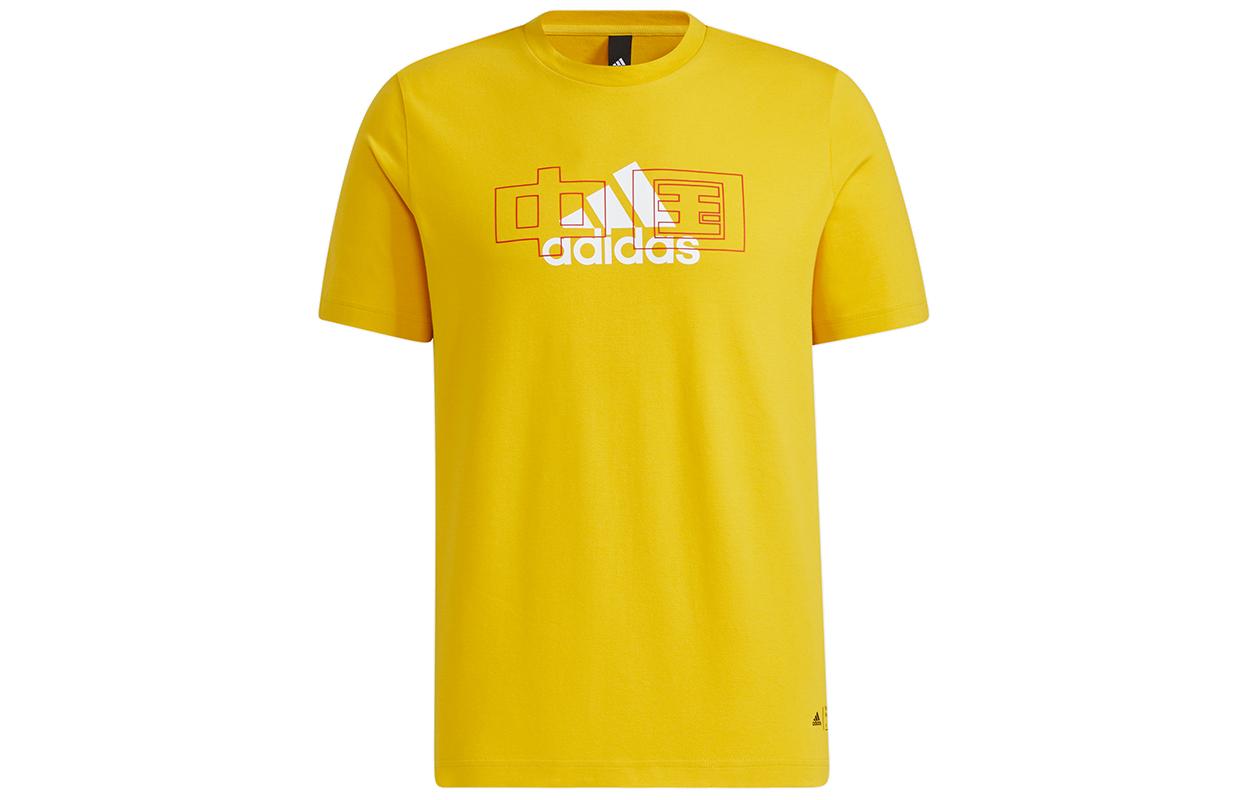 Adidas T Shirts Unisex Yellow Crew Neck Moderate Straight Fit GP1862 L