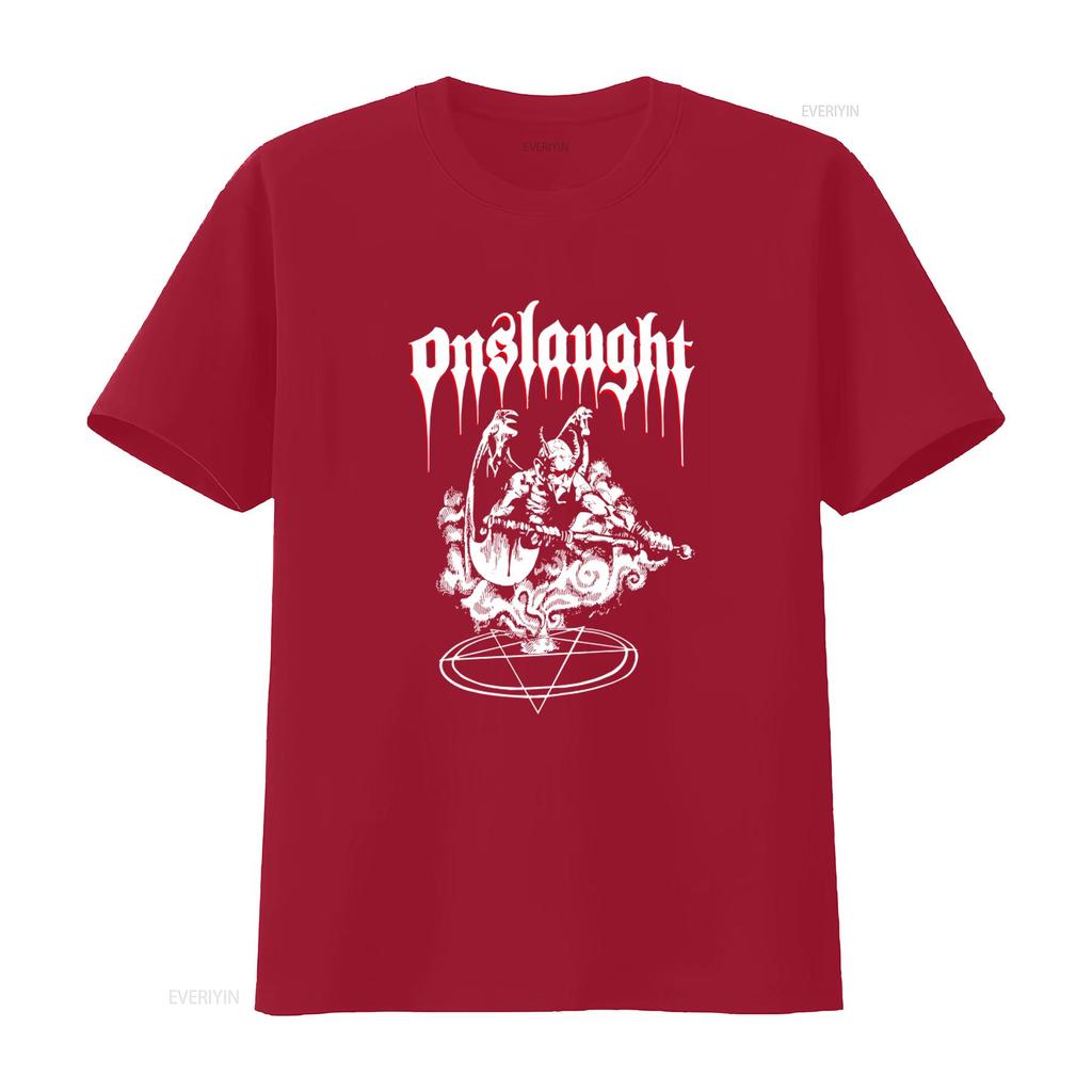 New Dtg Dtf ONSLAUGHT Power From Hell T Shirt for Unique Devil Design with Pentagram Symbol Vintage Washed Slightly Fashion