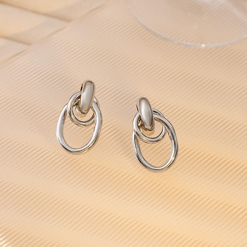 Простые и холодные геометрические круглые серьги в стиле ретро, персонализированные двойные обернутые металлические серьги