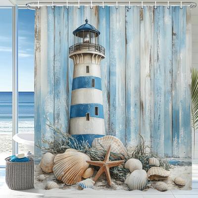Ocean Beach, Seaside Lighthouse Scenery Shower Curtain, Bathroom Decorative Shower Curtain,Home Curtain with Hooks