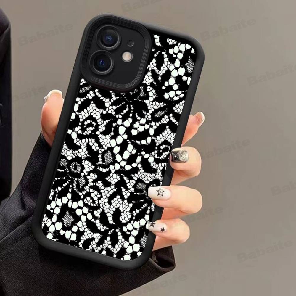 Černý krajkový vzor Personalizovaný kryt na mobilní telefon Pro IPhone 17 16 15 13 11 12 14 Pro Max Plus Silikonový kryt
