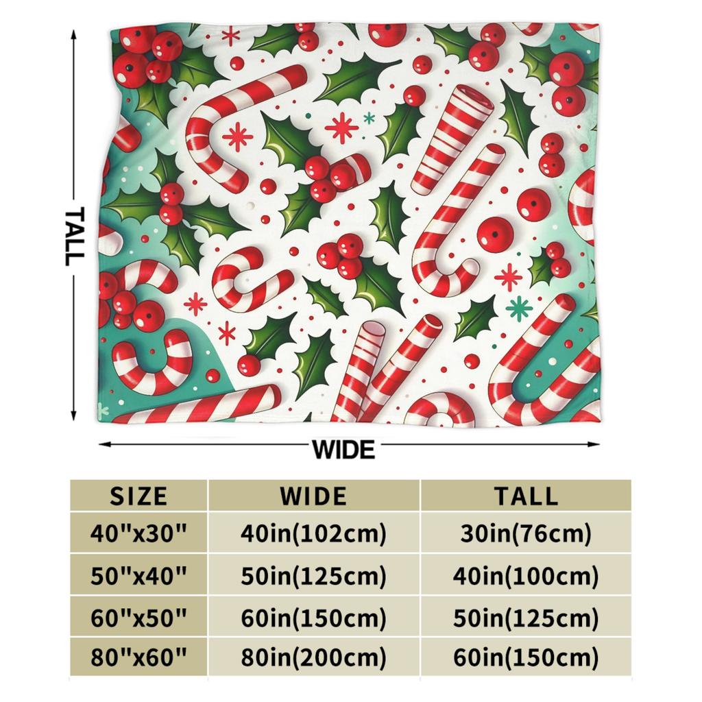 Cozy Candy Cane Christmas Blanket  Warm Comfortable Plush Throw Blanket For Bedroom Decorative Flannel Bedspread Bed Cover