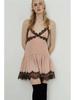 Sweet & Spicy Lace Patchwork Sleeveless Camisole Dress with Contrasting V-Neck Mini Skirt