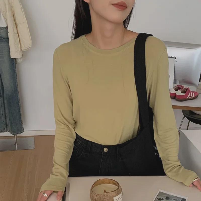 

Жіноча бавовняна футболка Du Xiaozhai з високою еластичністю: Круглий виріз горловини, Довгі рукави, Повсякденний одяг. One Size