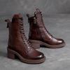Fashion 2025 Handmade Retro High Heel Boots Women Autumn Winter Full Cow Leather Round Toe Zipper Trend Warm Mid-Calf Boots Female