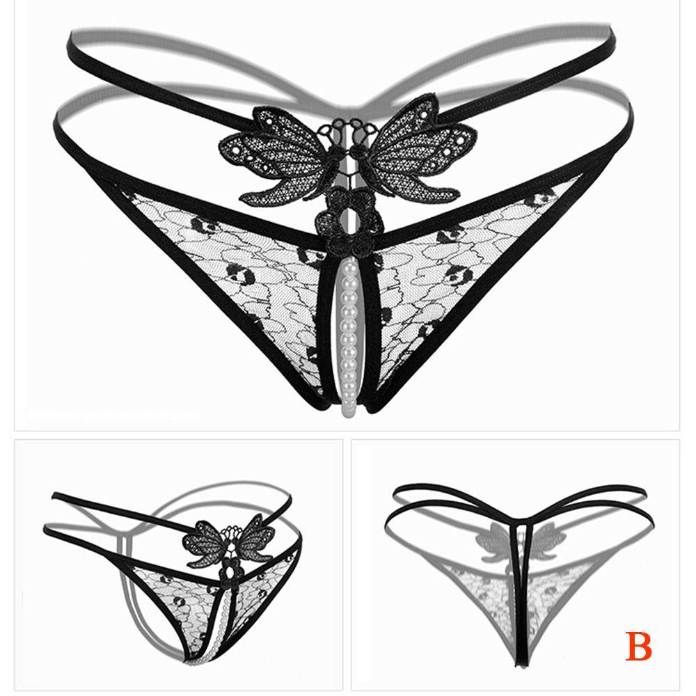 Female Women Sexy Pearl Massage Lace Thong G-stings Panties Lingerie T-back Panties Underwear