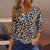 Women's Neck Vintage Floral Print Ribbed Short Sleeve T-Shirt Top