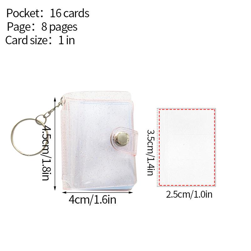 Mini Photo Album 16 Pockets PVC Transparent Frosted Photocard Binder Album Sticker Name Cards Holder Coin Holder with keychain