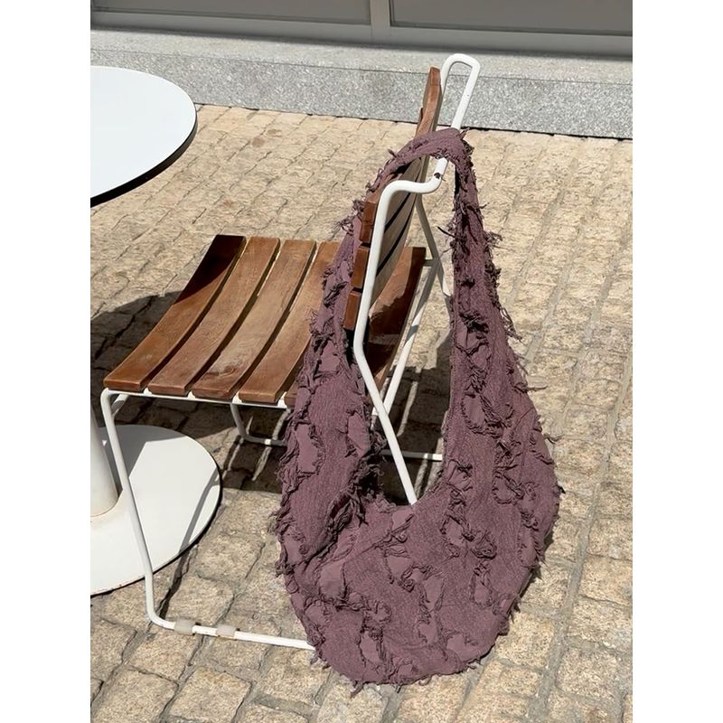 

Baaqi [Sandstorm] Purple Oval Bag Original Cotton and Linen Tassel Large Capacity Shoulder Messenger Bag Canvas Bag Large oval zipper