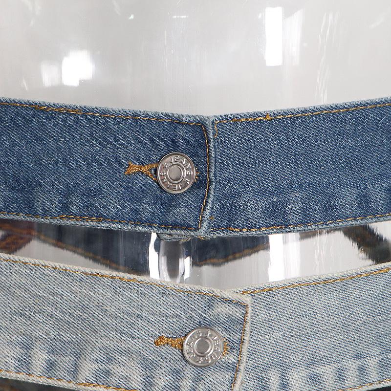 Summer Collision Color Stitching Hollow Out Buckle Design Sense of Work Style Short Half Skirt