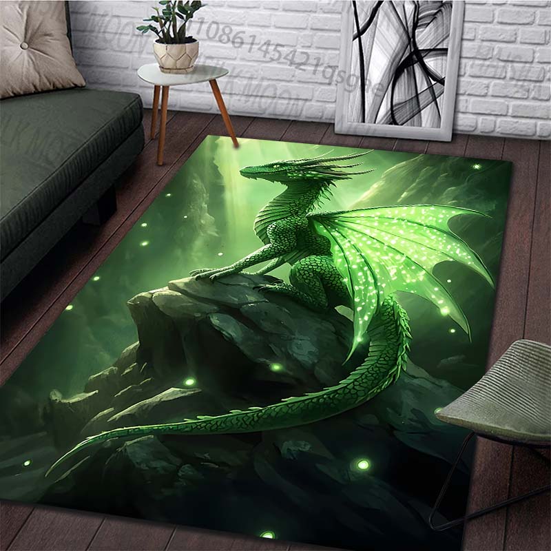 1PC Green glowing dragon on rock Print Carpet Rug for Living Room Bedroom Sofa Doormat Home Decor Non-slip Floor Mat