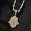 THE BLING KING Double Layer Famita Hamsa Hand Pendant Full Iced Out Bling Cubic Zirconia Necklace Luxury Hiphop Jewelry For Gift