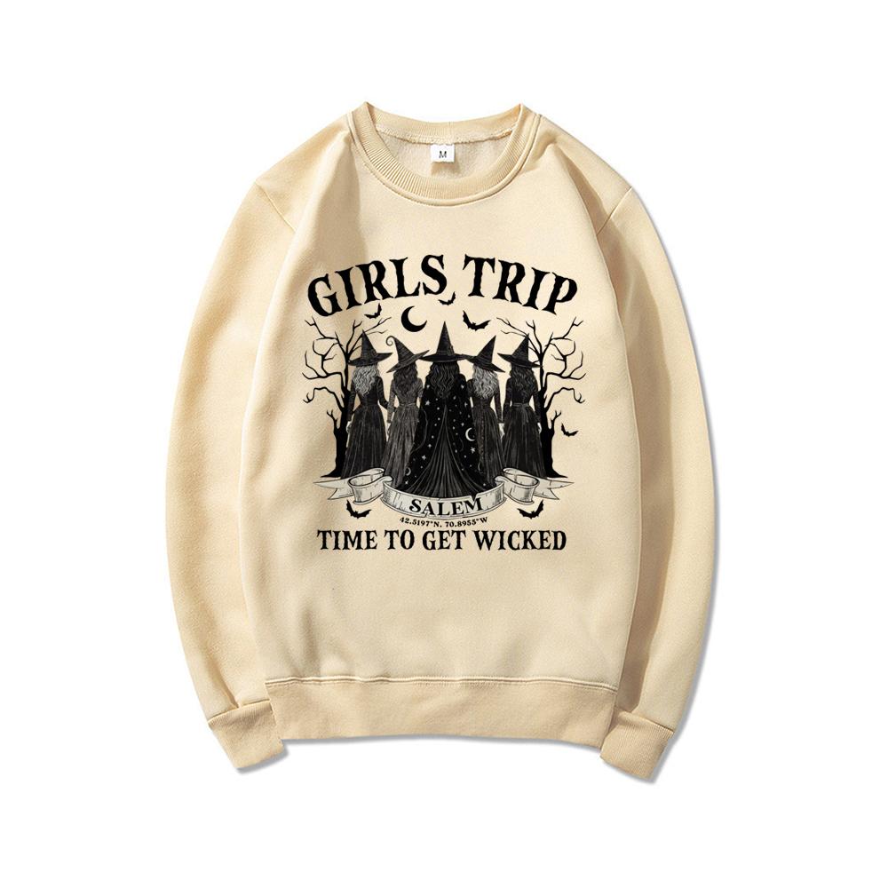 

Vintage Girls Trip Salem Sweatshirt Halloween Witch Hoodie Women Crewneck Sweatshirt Salem Witch Hoodie Spooky Season Pullovers S хаки