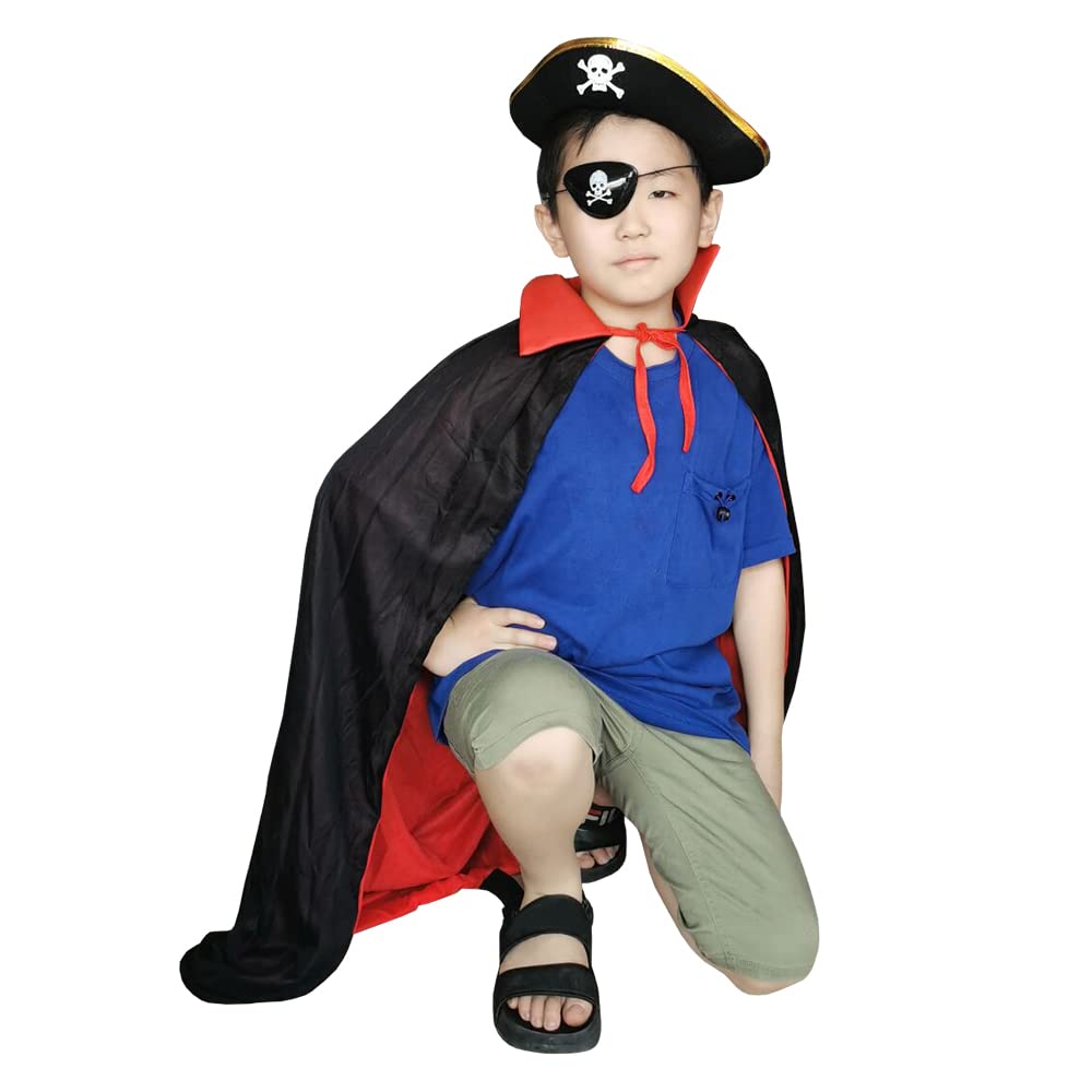 Giyomi Halloween Pirate Costume 4 Pieces for Adults and Includes Pirate Pirate Pirate and Skull Balloon Set, Kids, Cape, Hat, Eyepatch, (90cm)