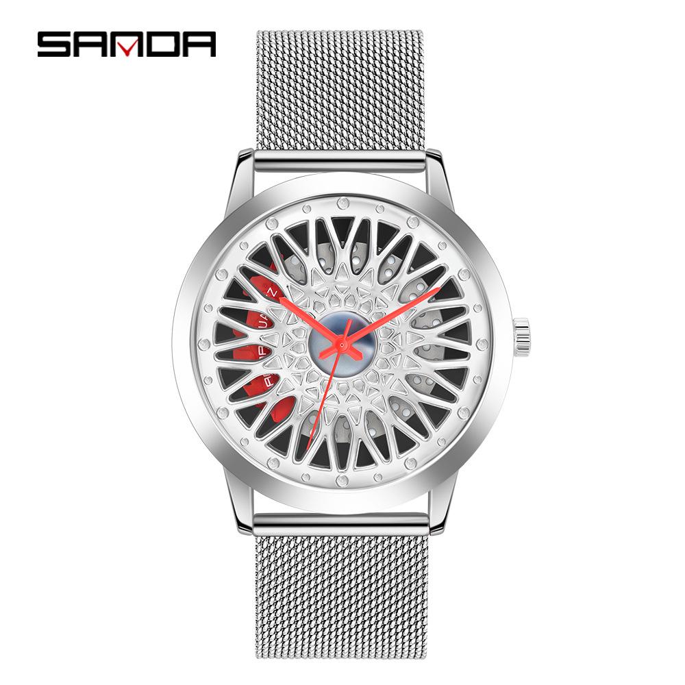 Classic Men's Quartz Watch - Car Wheel Style, Steel Band, Trendy & Casual