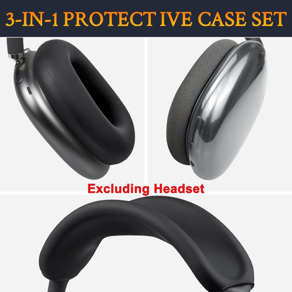 SOULWIT Protective Kit for AirPods Max TPU Cover Headband Cover Earpad Case Protection Accessory Easily Slim 2/1 (2026/2024/2020, USB-C/Lightning) - +