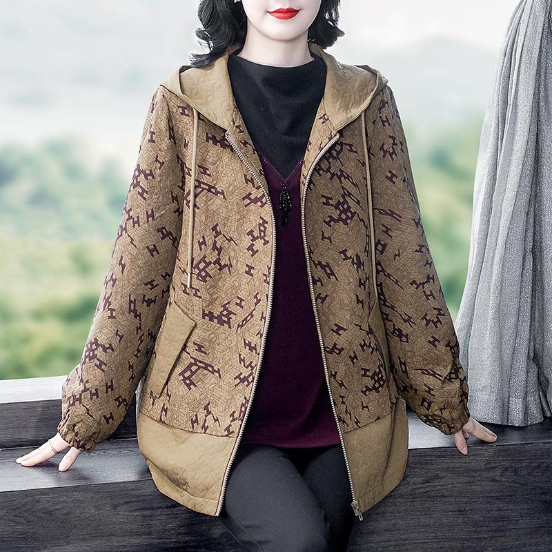 Plus Size Loose Print Hooded Sweatshirt for Mature Middle-Aged Women 2025 Spring/Summer Collection