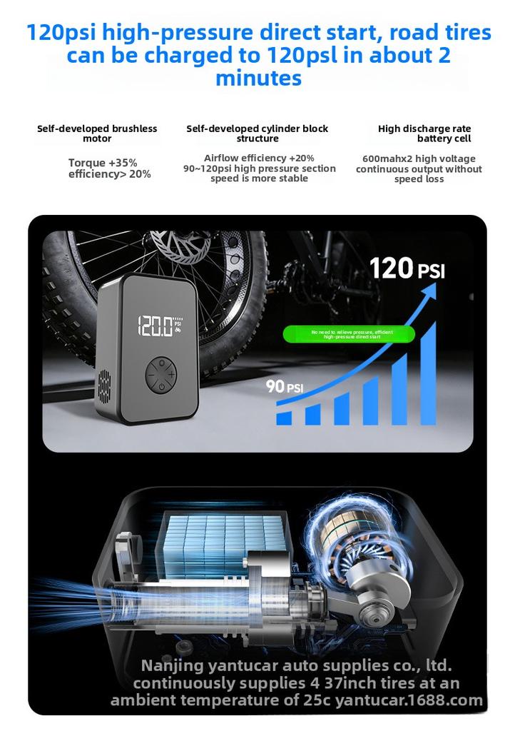 Portable Wireless Bike Air Pump for Road and Mountain Bikes Compact High-pressure 130 PSI Electric Inflator for Cycling