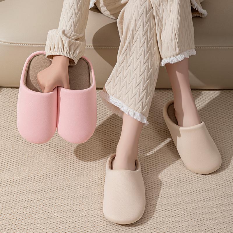 Japanese silent slippers four seasons floor home indoor non-slip simple breathable warm cotton slippers couple autumn and winter