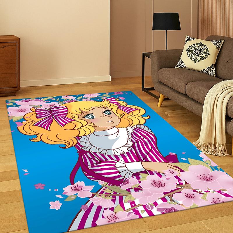 Candy Candy Girl Cartoon Anime Teppich für Schlafzimmer Wohnzimmer Sofa Spielzimmer Fußmatte Heimdekor, Kinder-Spielbereich Teppich Rutschfest